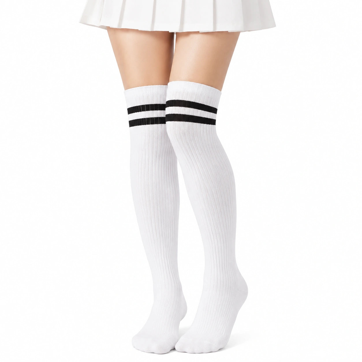 Calze alte al ginocchio 35-38 in maglia bianco/nero a coste stile sportivo