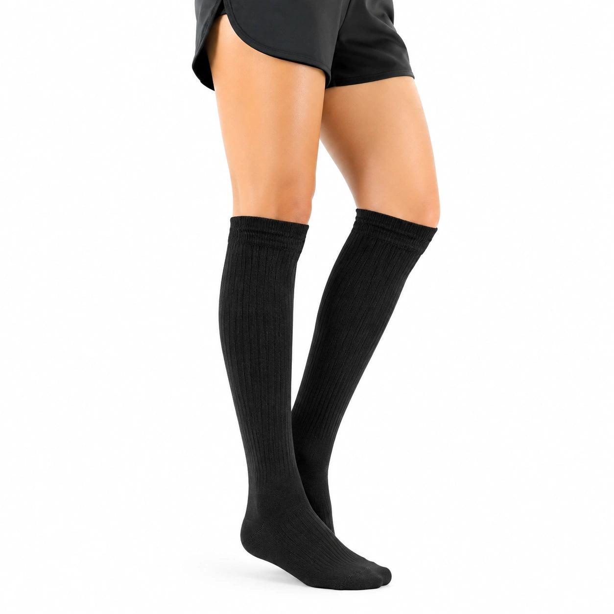 Calze al ginocchio 35-38 nere a coste in maglia elasticizzata - stile sportivo
