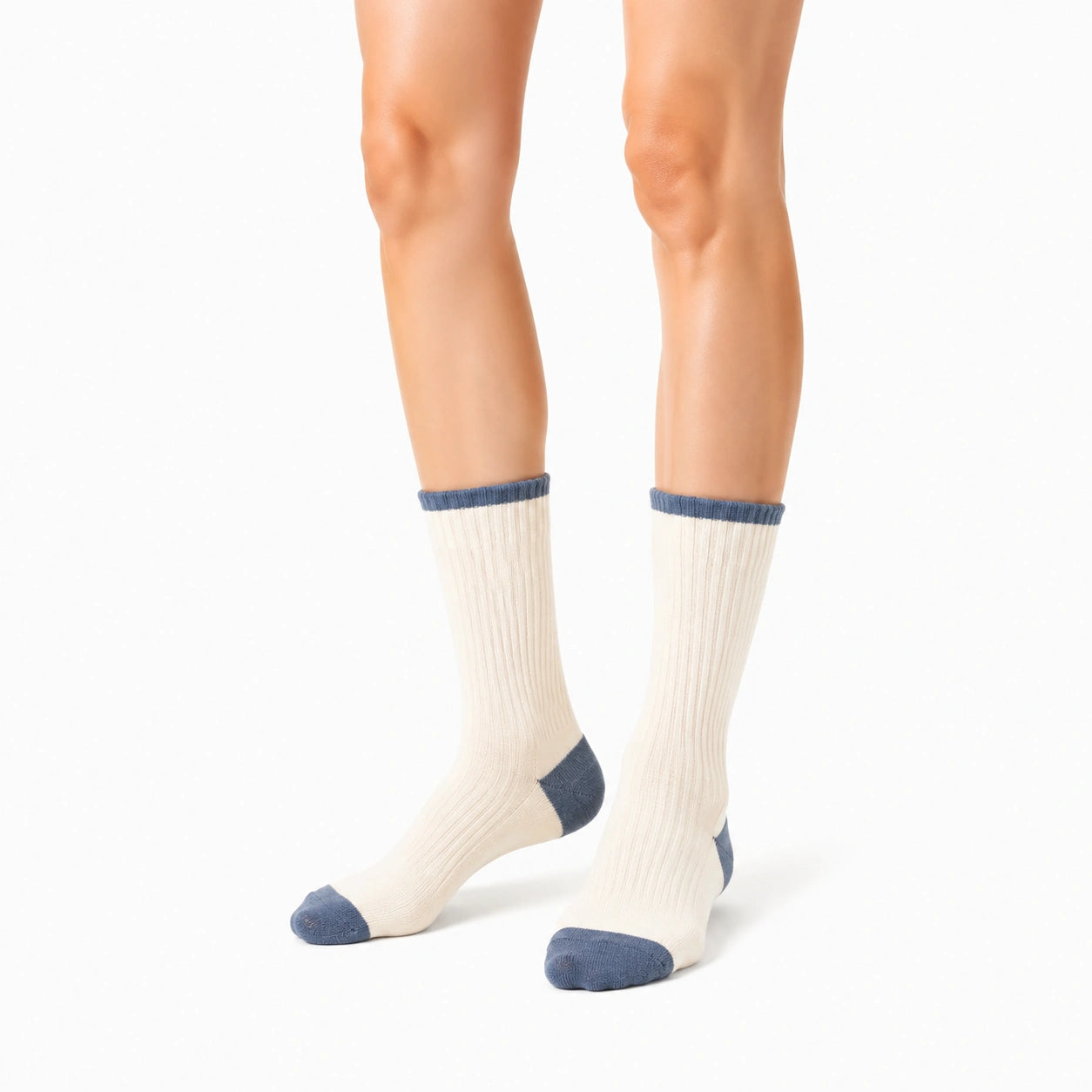 Calze a costine 43-46 in maglia avorio e blu per uso quotidiano