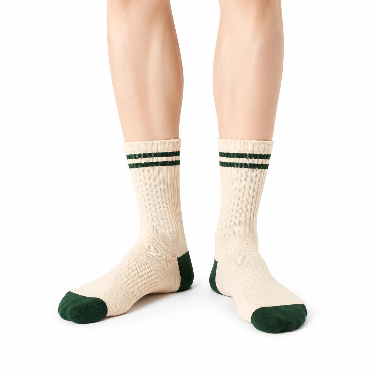 Calze sportive alte 43-46 in maglia crema/verde a coste
