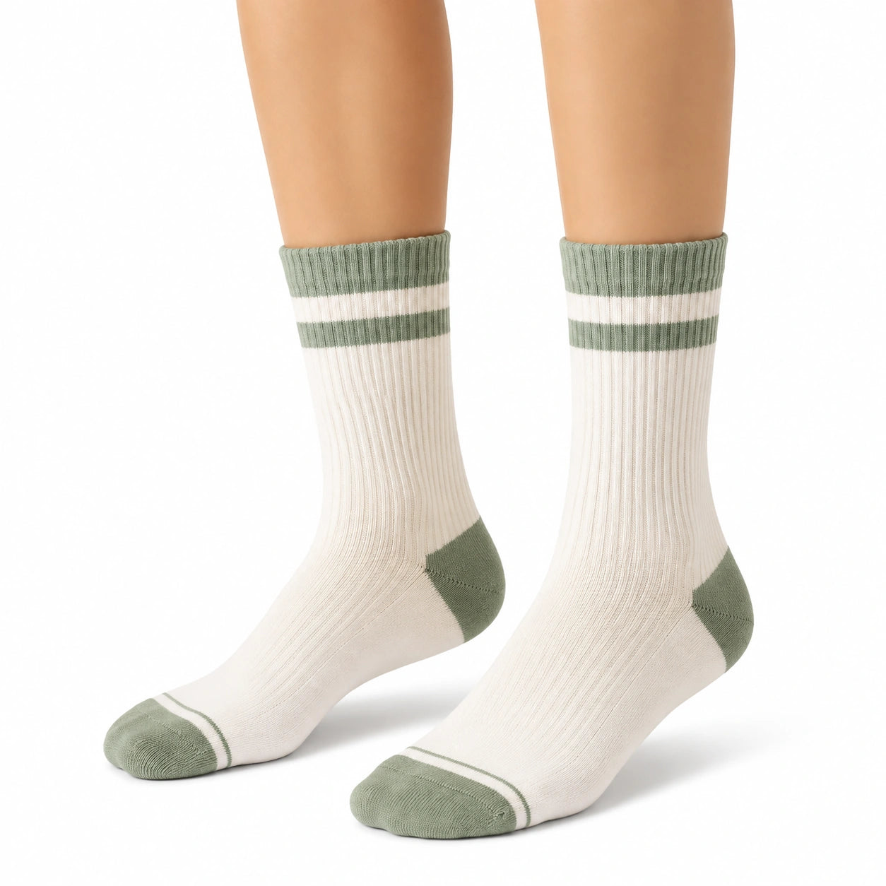 Calze sportive 35-38 in maglia bianco/verde a coste