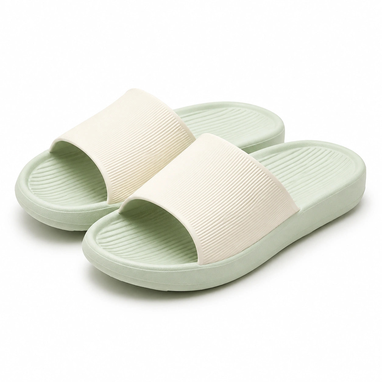 Ciabatte 42/43 in materiale sintetico verde chiaro e bianco - suola sagomata antiscivolo