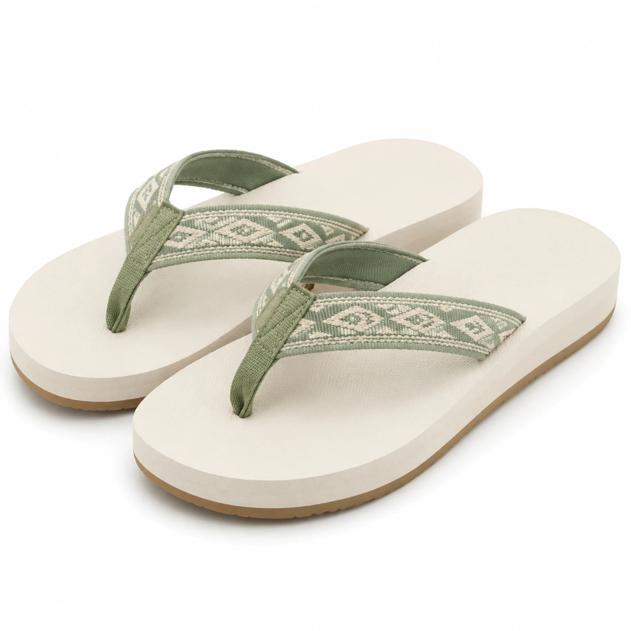Infradito 40/41 in materiale espanso bianco e verde con fasce tessili decorative