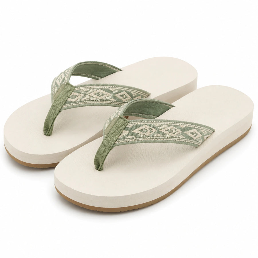 Infradito 40/41 in materiale espanso bianco e verde con fasce tessili decorative