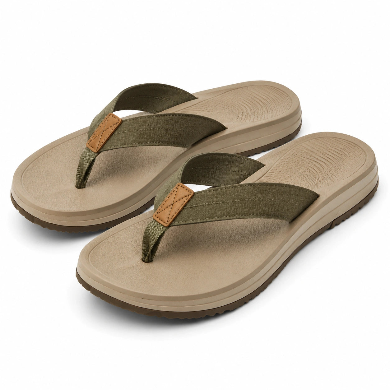 Infradito 42/43 beige e verde oliva con fasce in tessuto e suola antiscivolo