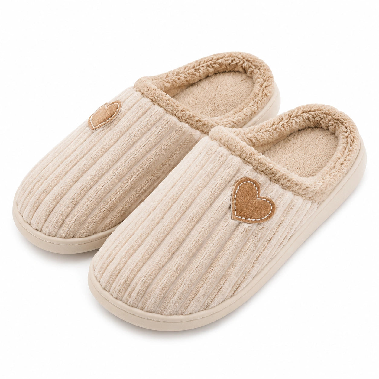 Pantofole chiuse 40/41 in tessuto sintetico beige con cuore - suola antiscivolo per interno