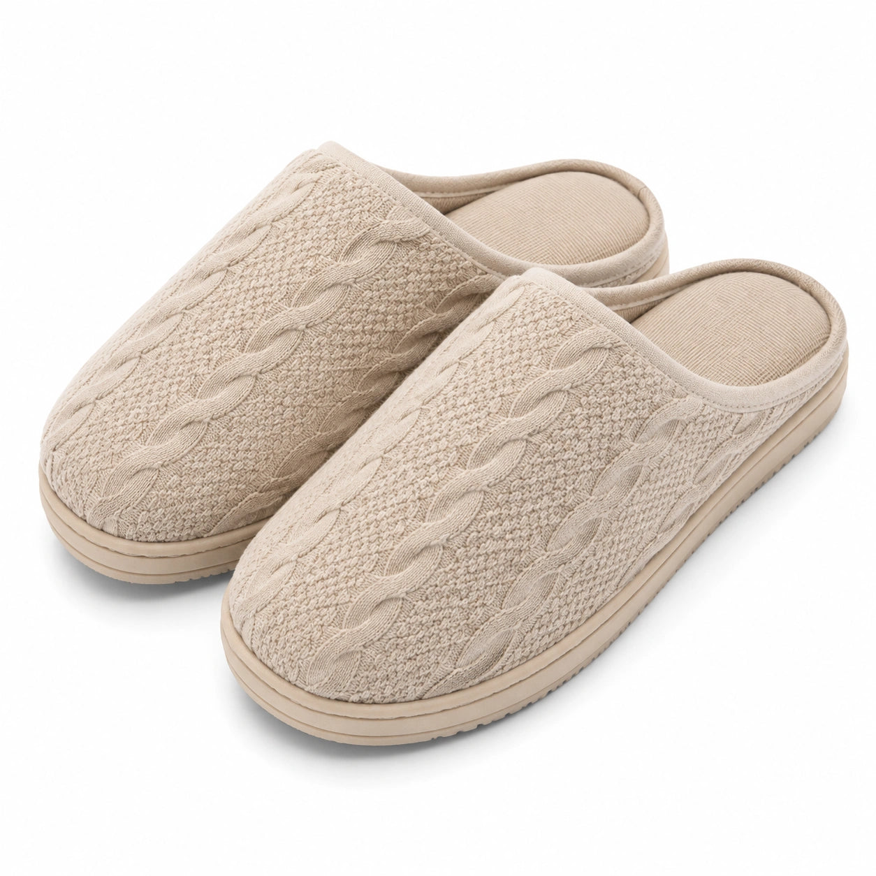 Pantofole da casa 42/43 in tessuto beige con suola antiscivolo - stile slip-on