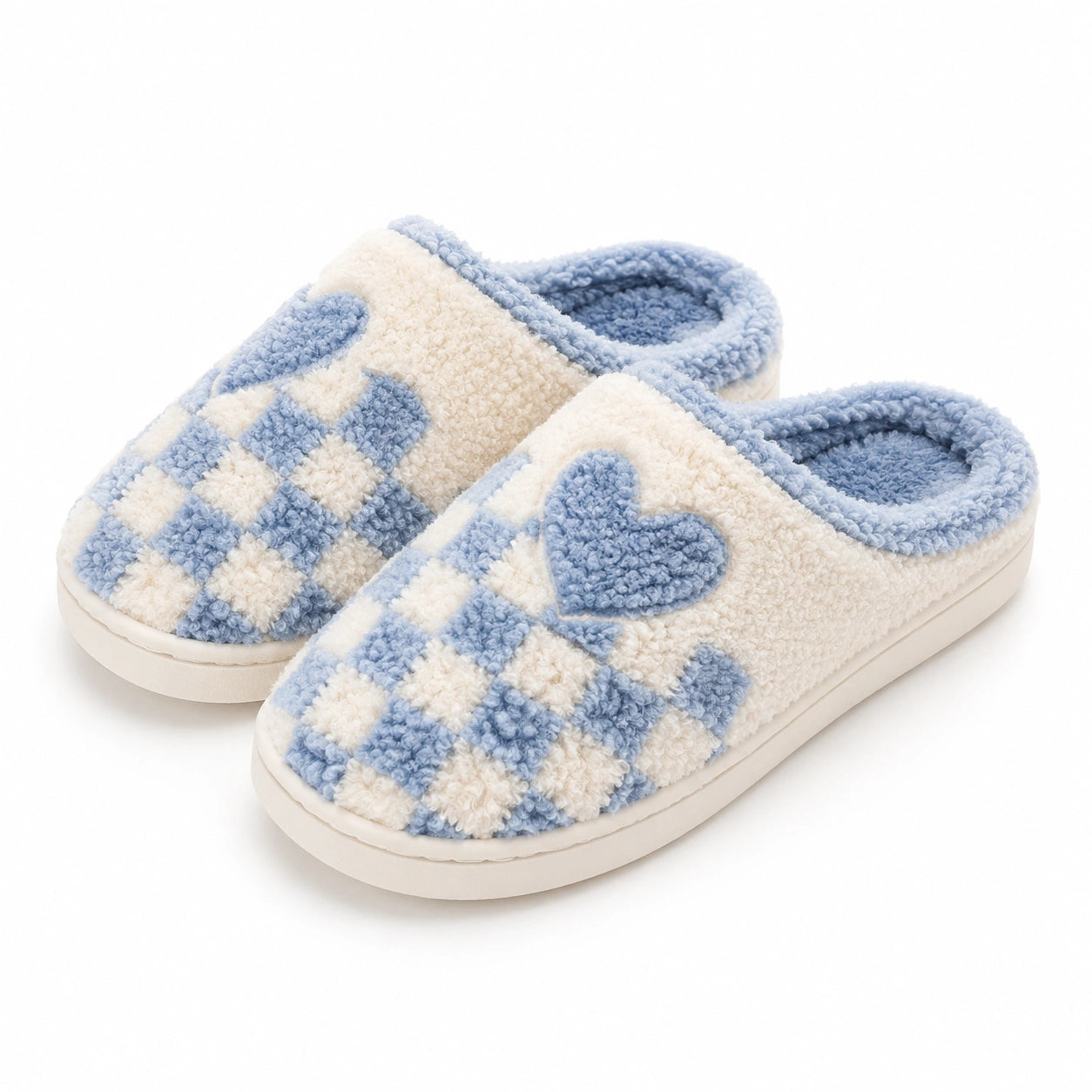 Pantofole da interno 42/43 in tessuto blu e bianco con suola antiscivolo