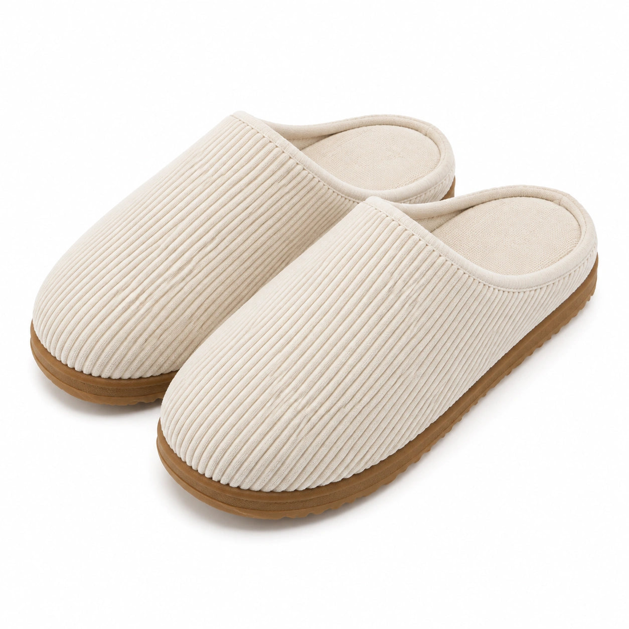 Pantofole da casa 42/43 in tessuto a coste beige con suola antiscivolo